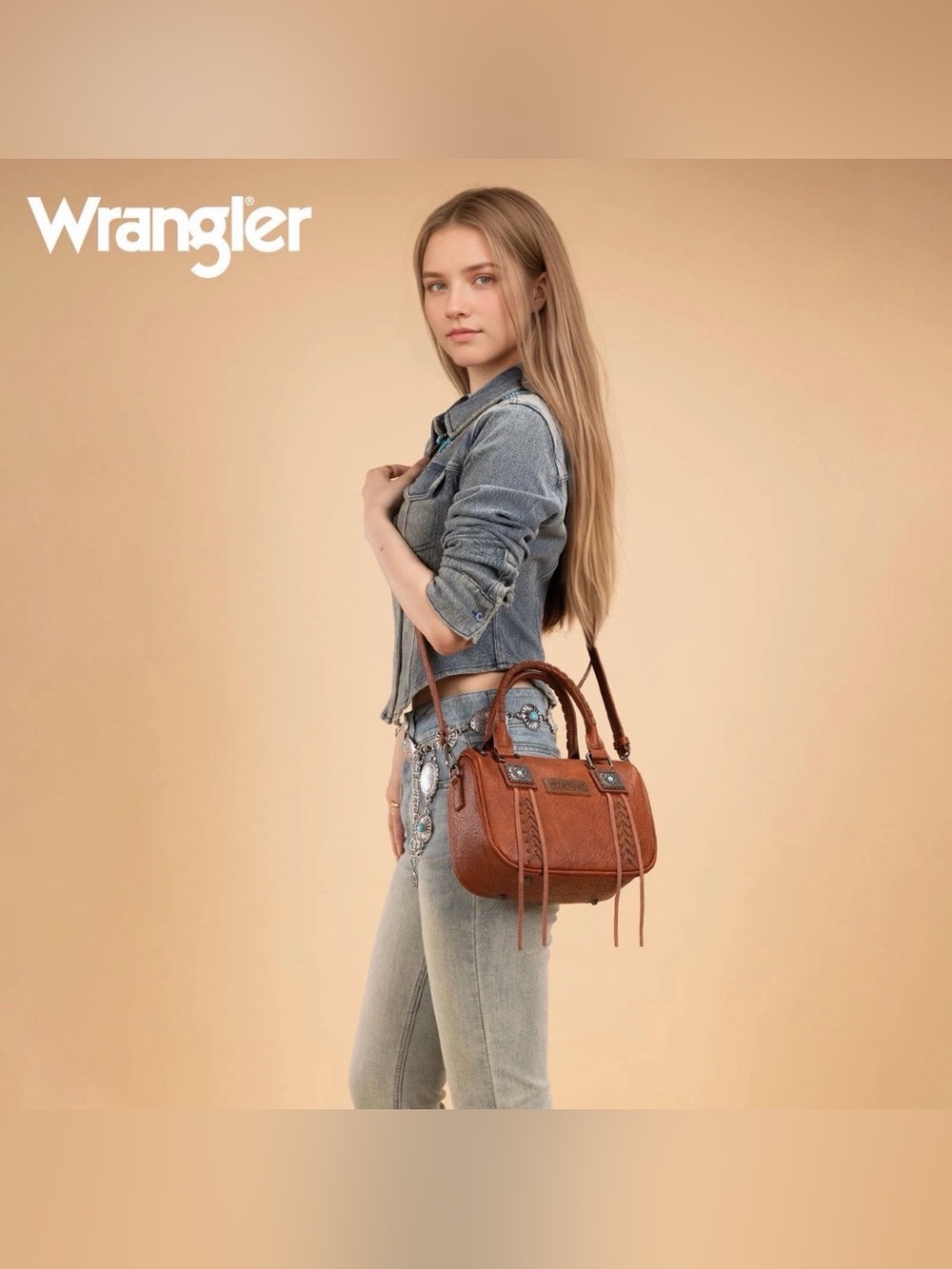 Wrangler Women's Western Crossbody Bag Fringe Satchel Handbag Medium, Brown